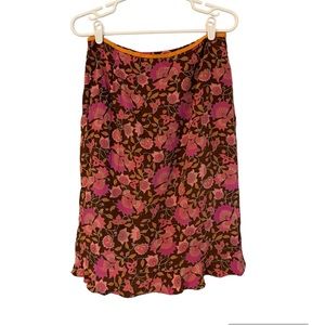 Ann Taylor Silk Floral Y2K Pink and Brown Mid length Skirt Size 8